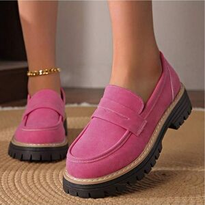 Pink Faux Suede Chunky Lug Sole Penny Loafer Sz 9.5, Euro 41